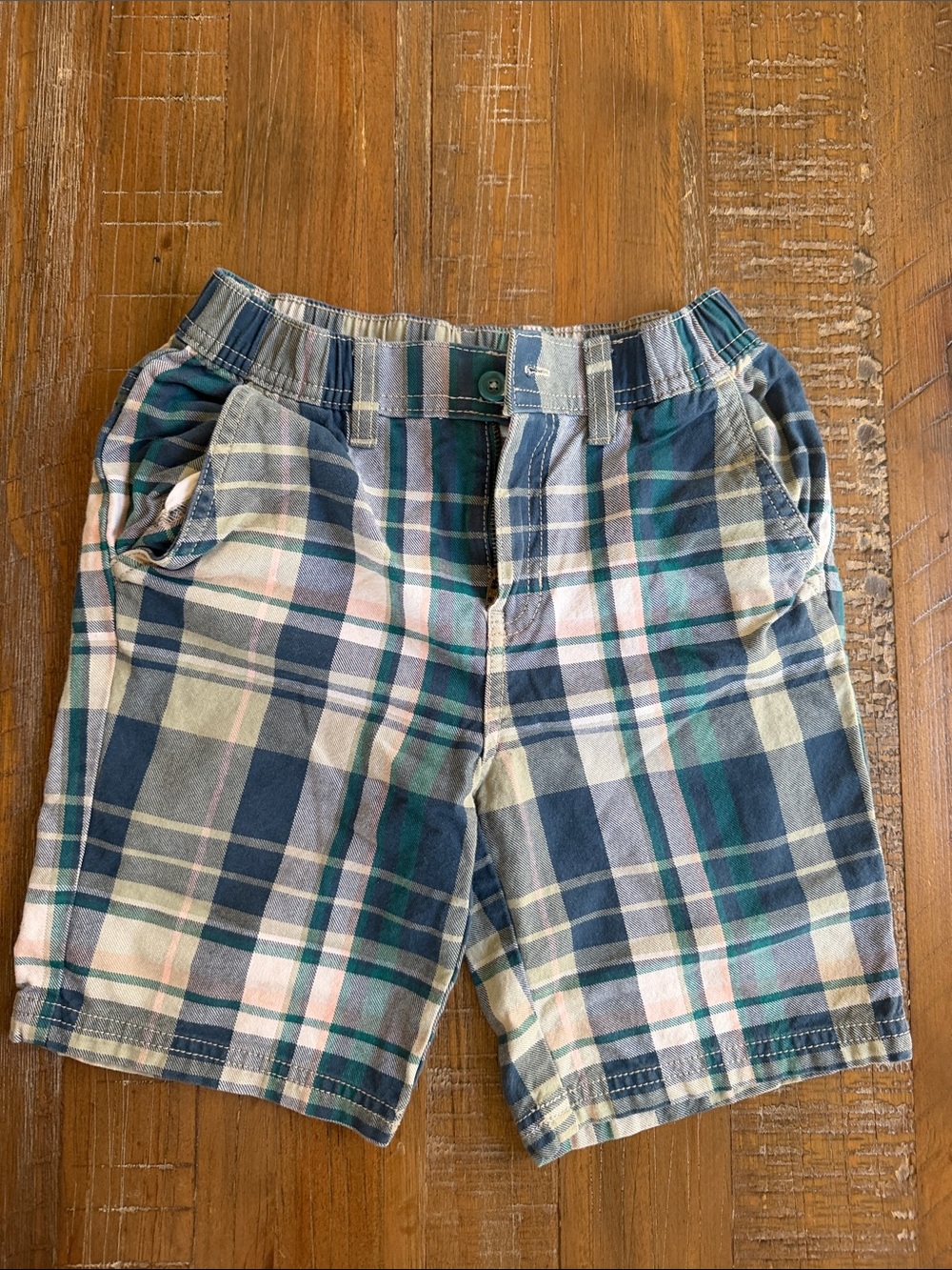 Kids Plaid Tea Cotton Shorts — Blue & Green